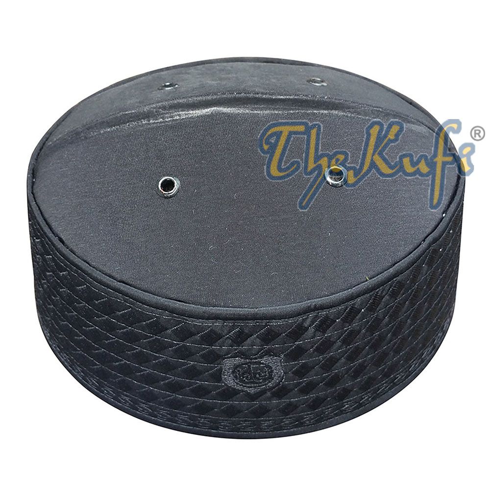 Black Rigid Embroidered Habaib Kufi with 4 Holes