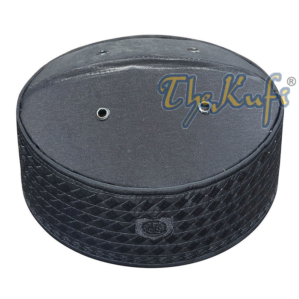 Black Rigid Embroidered Habaib Kufi with 4 Holes