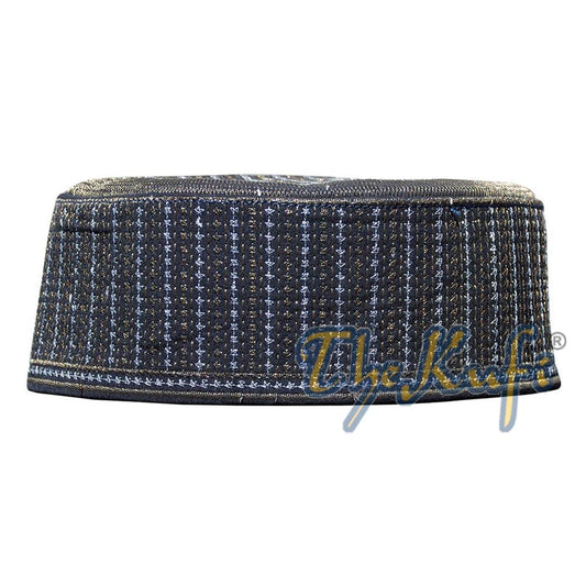 Rigid Metallic Thread Embroidered Kufi with Golden Top Ring