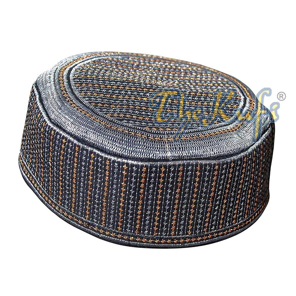 Kufi Bordir Benang Metalik Kaku dengan Cincin Perak