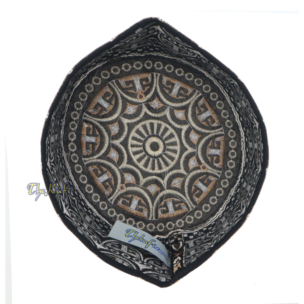 Omani Black Base with Silver Brown Arch Embroidery Kufi