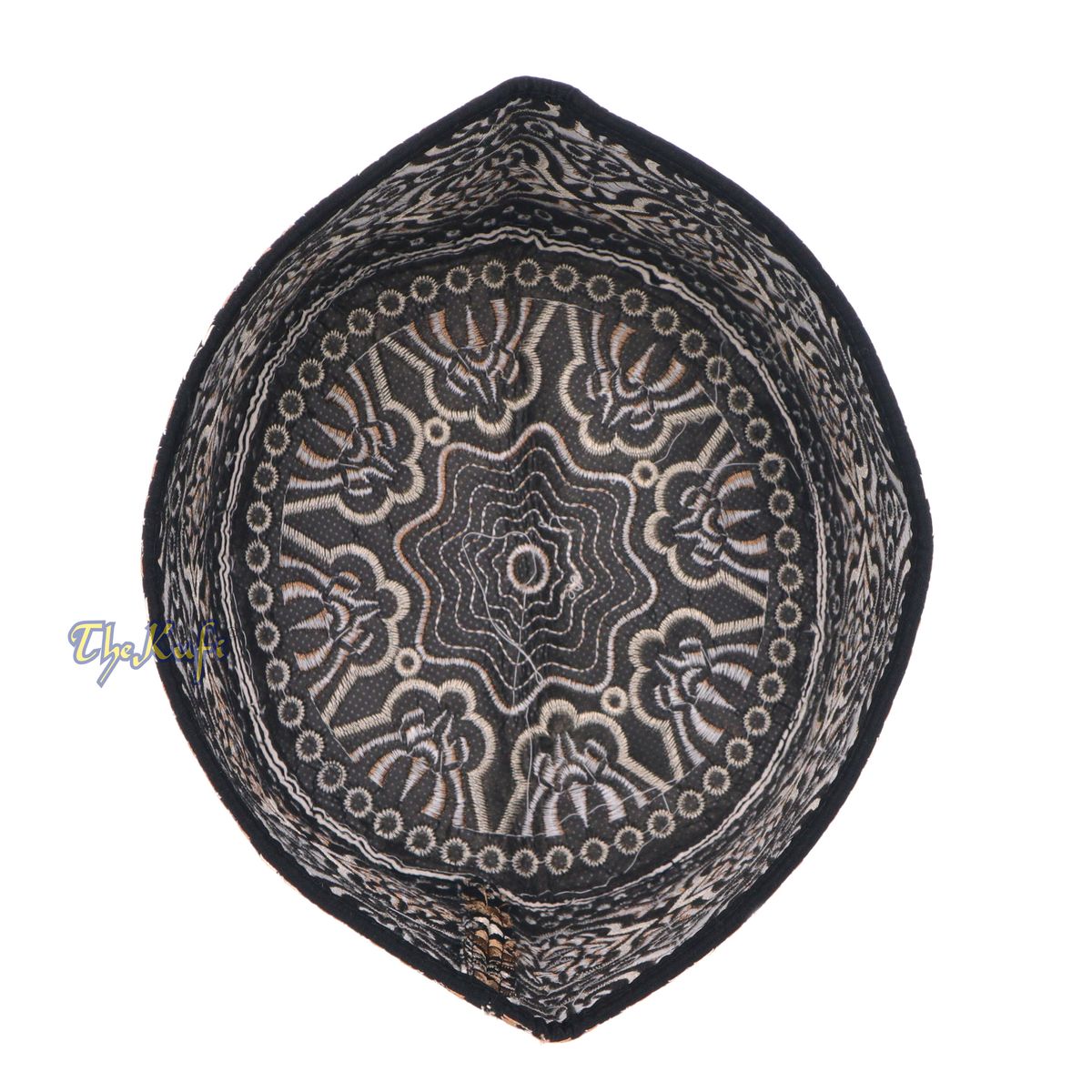Omani Black Base with Silver Brown Flower Embroidery Kufi
