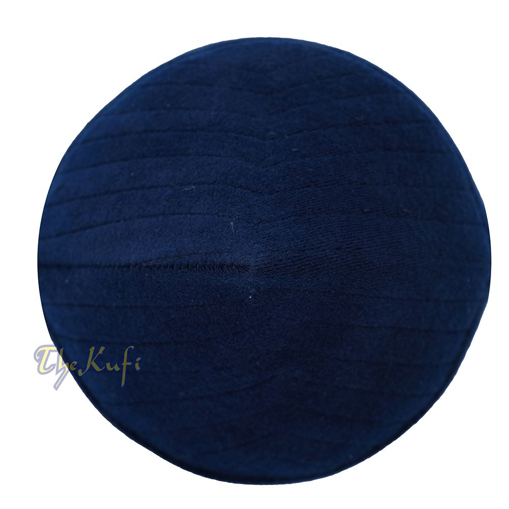 Navy Blue Naqshibandi Sufi Taj Faux Felt Stitching Pointed Design Top Padded Kufi Hat