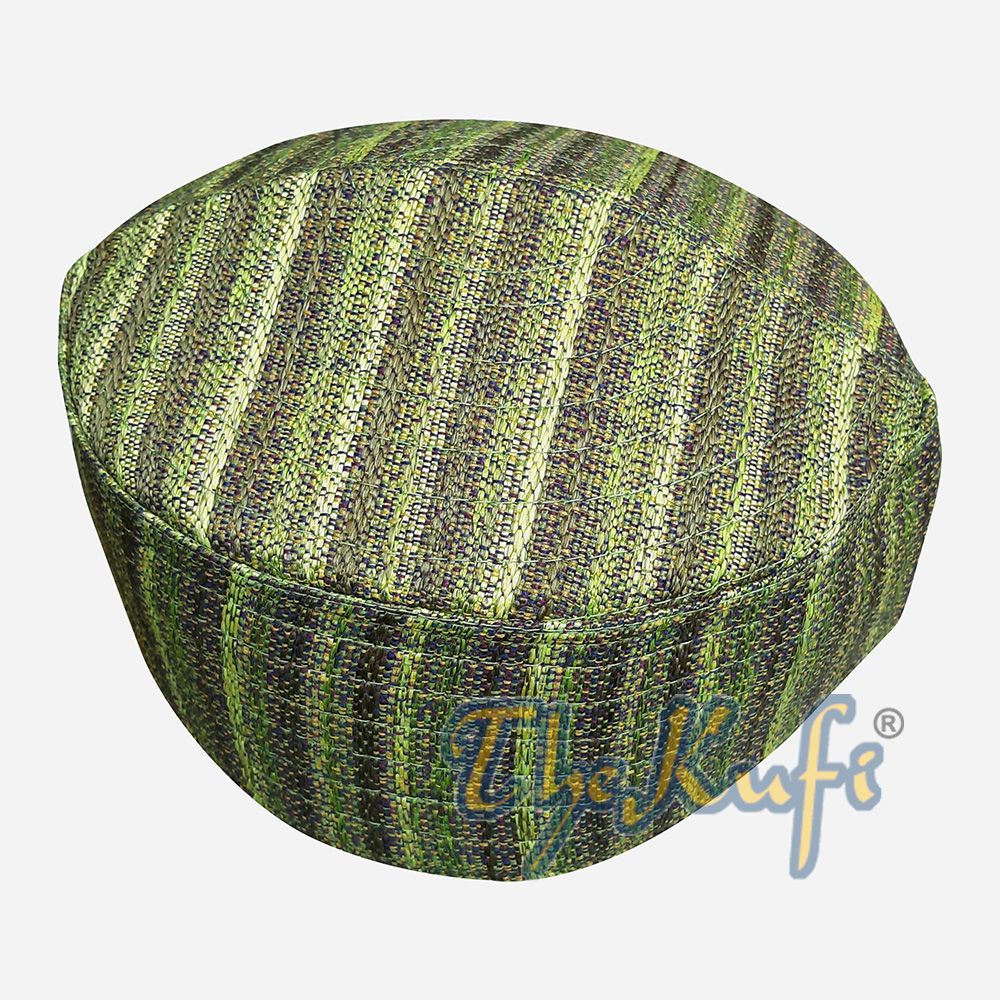 Campuran Tweed Bergaris Hijau Pudar Kufi Semi-Kaku