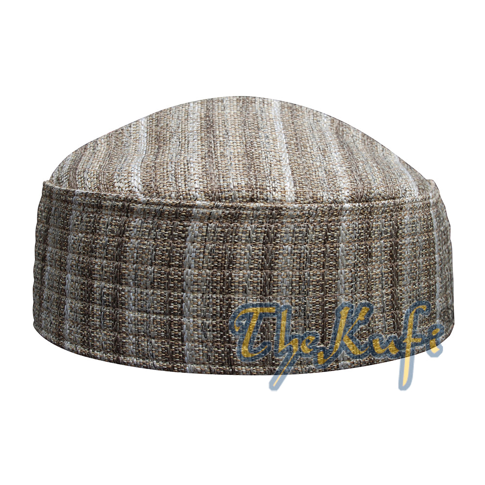 Campuran Tweed Bergaris Coklat Pudar Oval Kufi Semi-Kaku