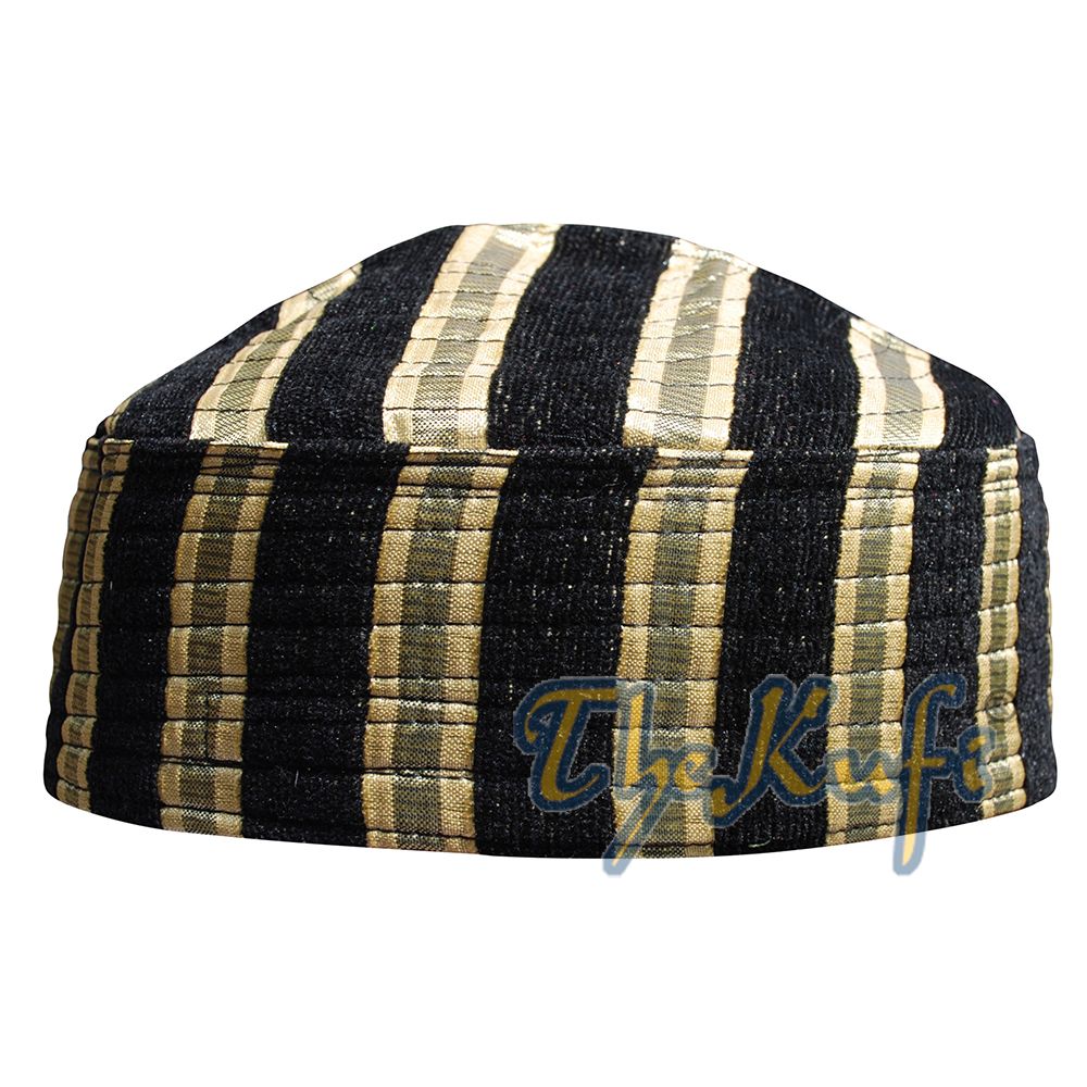 Black & Gold Striped Velveteen Mix Semi-Rigid Kufi