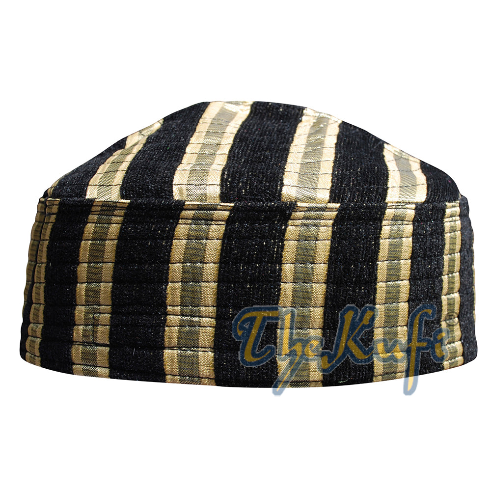 Campuran Beludru Bergaris Hitam & Emas Kufi Semi-Kaku