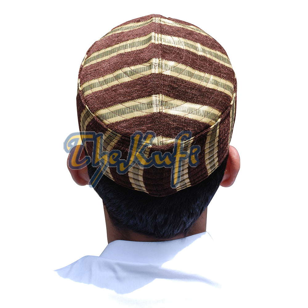 Campuran Beludru Bergaris Emas Coklat Kufi Semi-Kaku