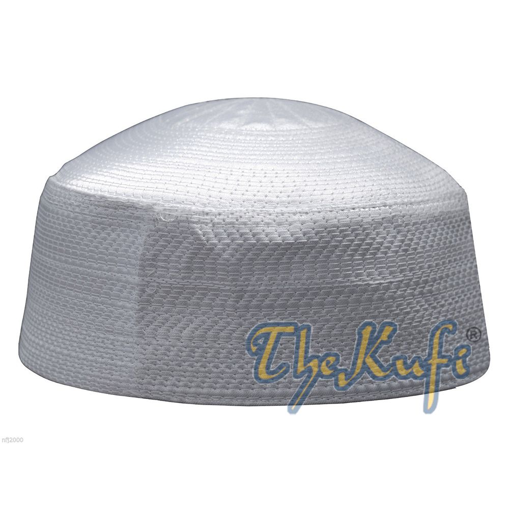 Muslim Kufi Hat Rigid Round Plain Off-White Straight Stitch Design
