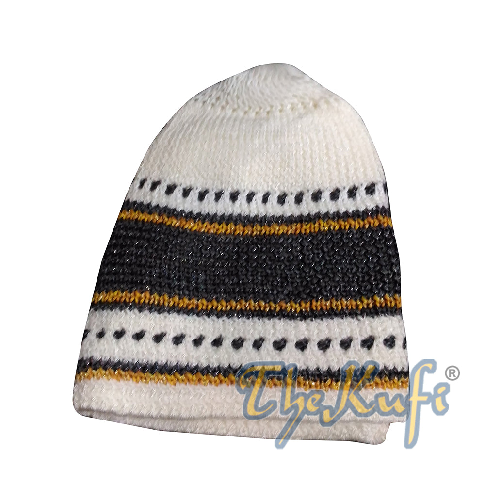 Topi Kufi Katun Stretch Abu-abu Tua Krem dengan Benang Emas