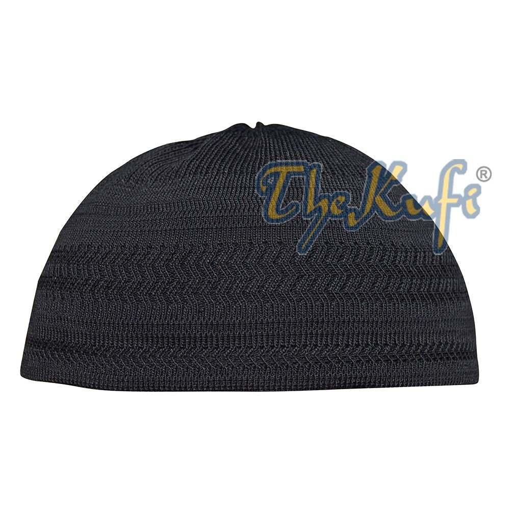 Lot of 12 – Black Cotton Stretch-Knit Kufi Hat Skull Cap – Comfortable Fit – Design