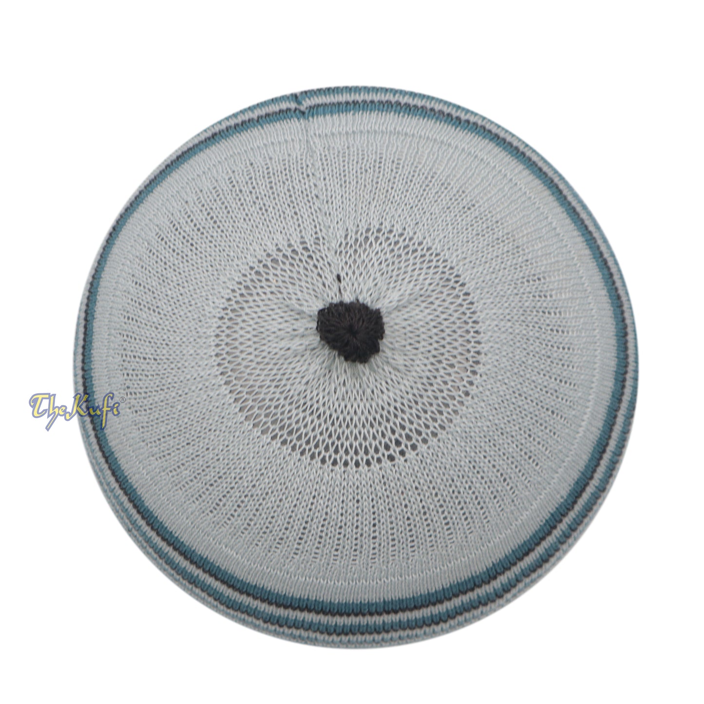 Light Gray with Turquoise and Black Lines Baby/Infant Kufi Pompom Beanie