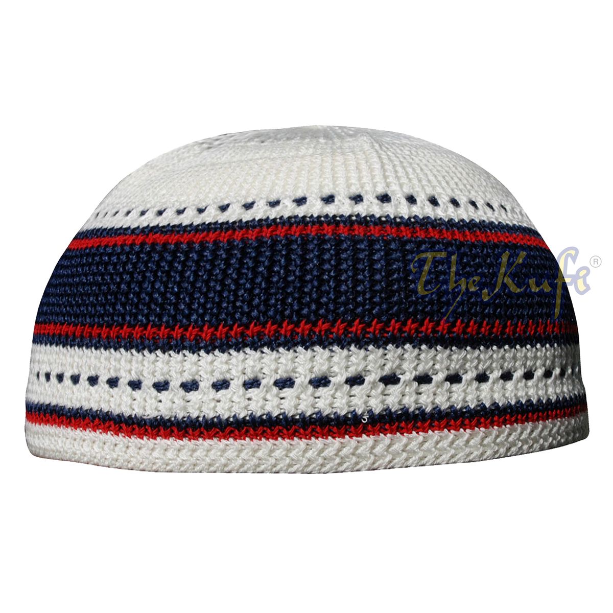 Kids Small Red, Dark Blue and Cream Cotton Stretch Kufi Skull Cap