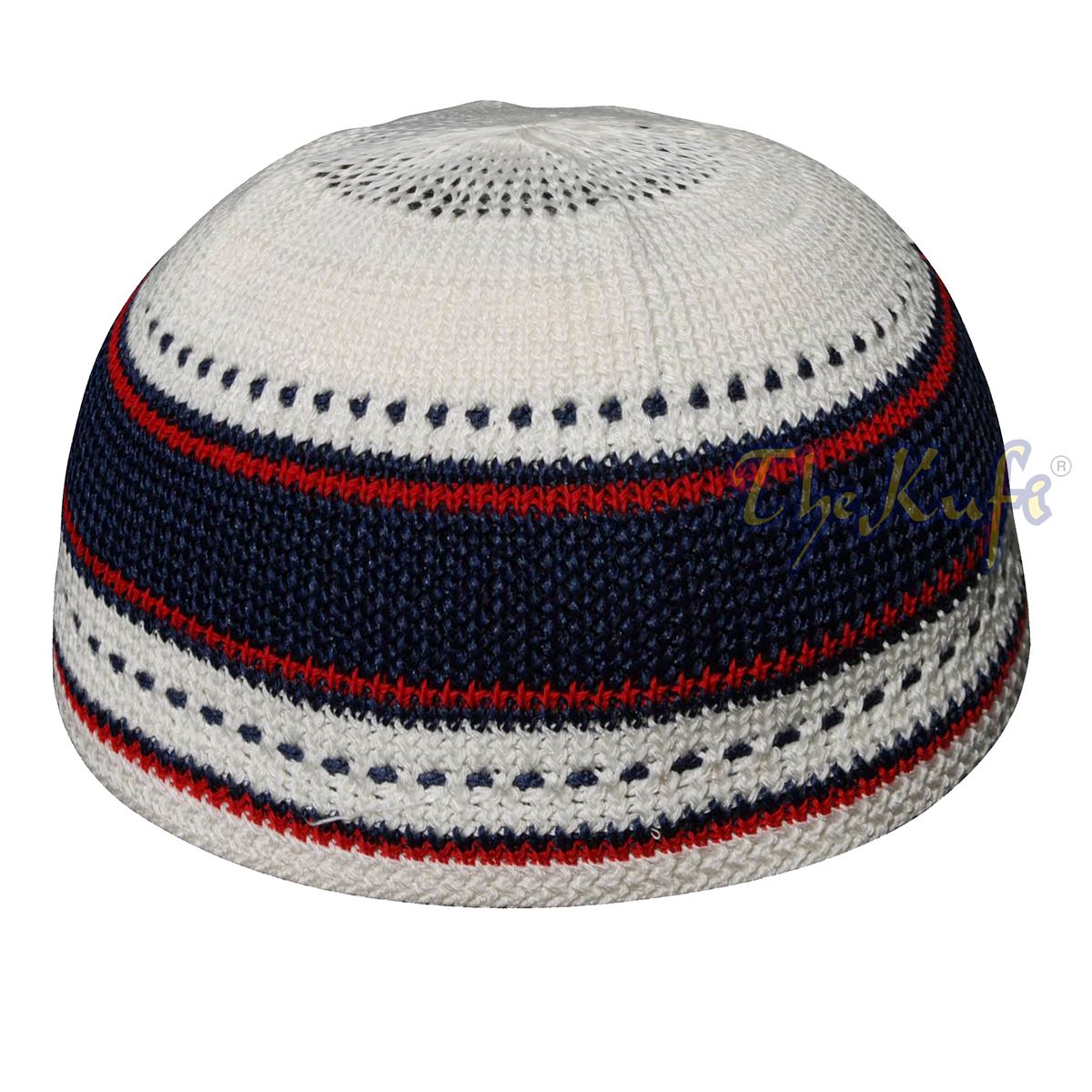 Kids Small Red, Dark Blue and Cream Cotton Stretch Kufi Skull Cap
