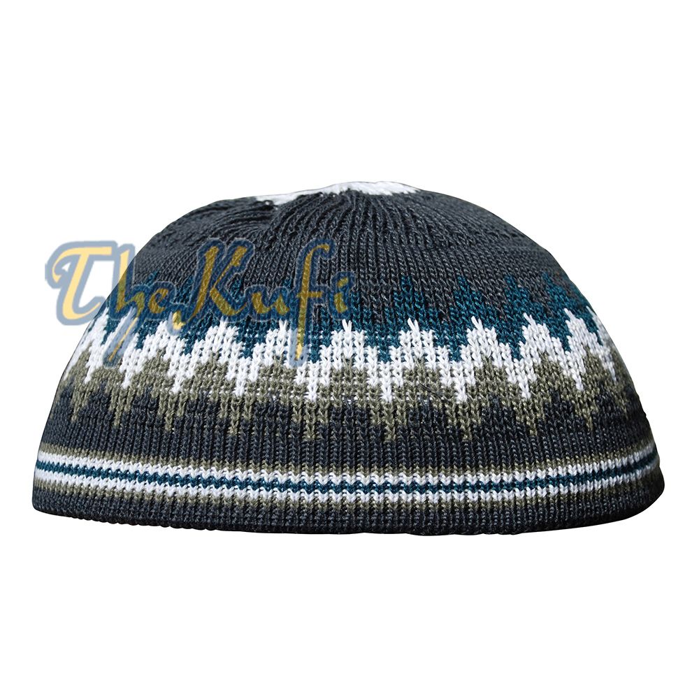 Dark Gray, Dark Green, White and Green Stretch-Knit Kufi Hat Skull Cap – Comfortable Fit – Design