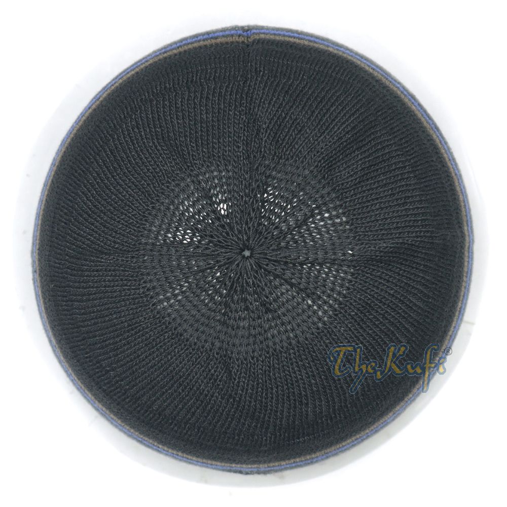 Dark Blue Brown Stripe Stretch-Knit Zigzag Kufi Hat Skull Cap Beanie