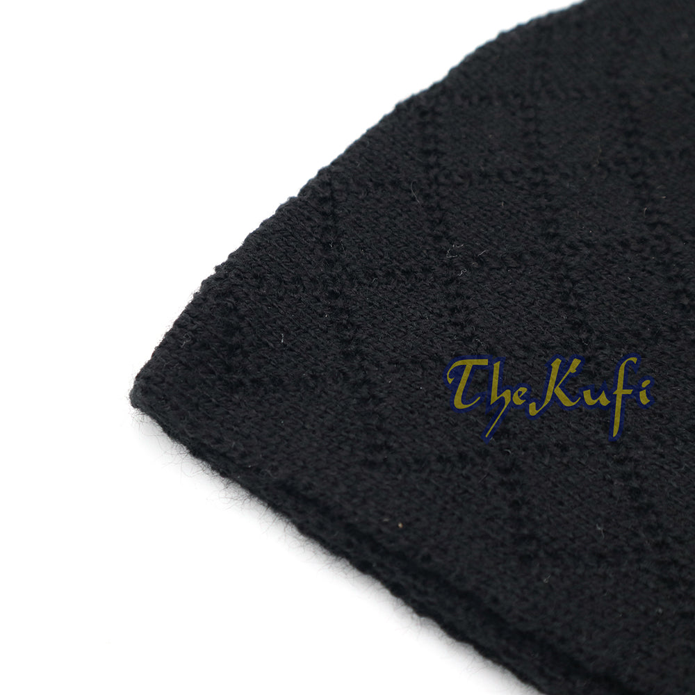 Skull Cap Kufi For Winter - Black Acrylic 2-3 mm Thick Turkish Prayer Hat