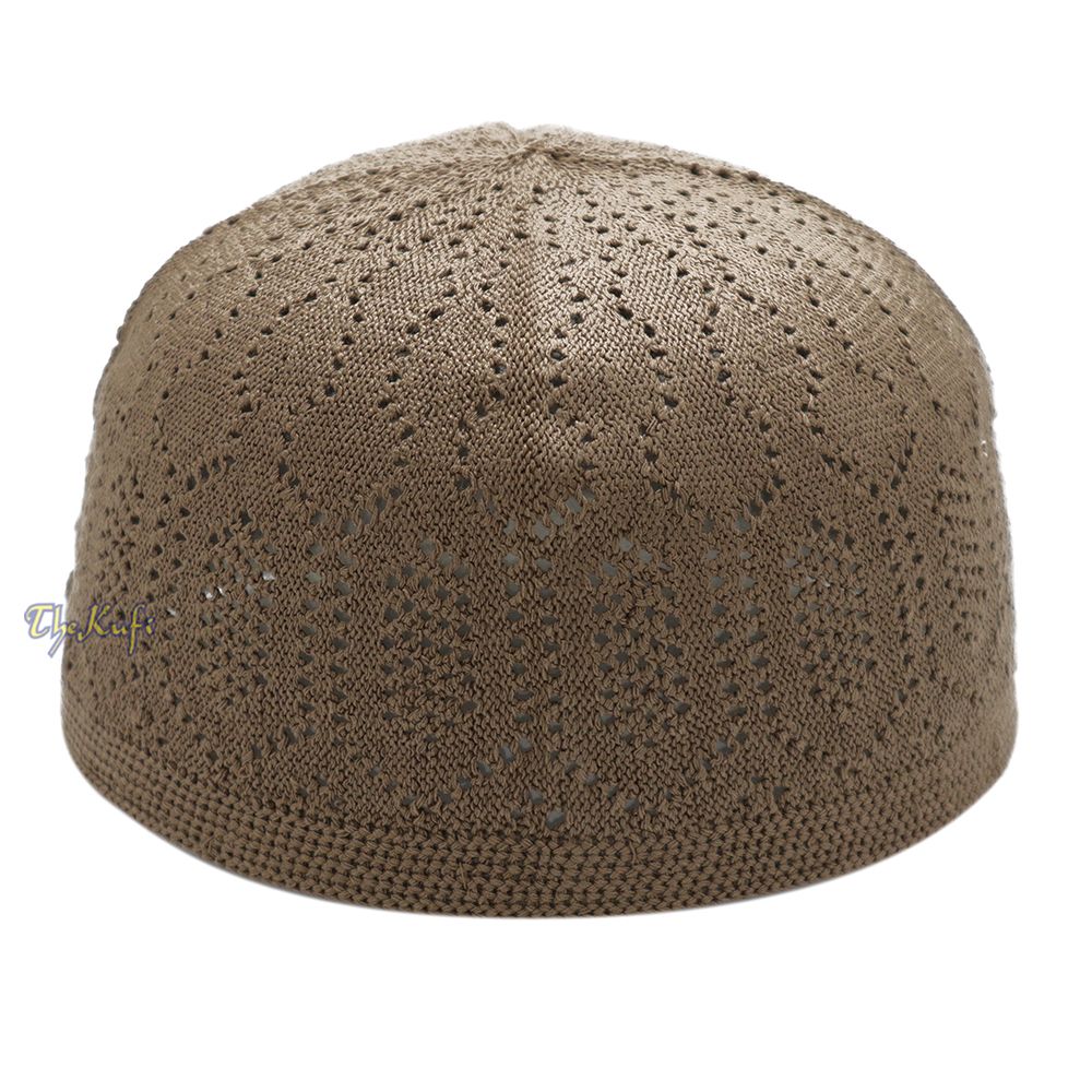 Brown Cotton Machine Knit Open-Work Turkish Kufi