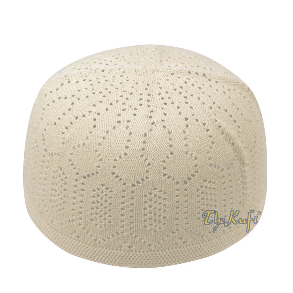 Cream Cotton Machine Knit Open-Work Turkish Kufi