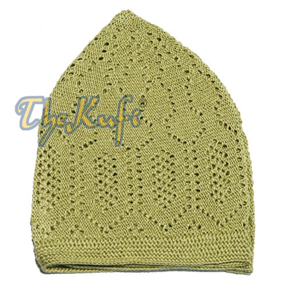 Skull Cap Light Green Cotton Open-Knit Turkish Islamic Kufi Taqiya
