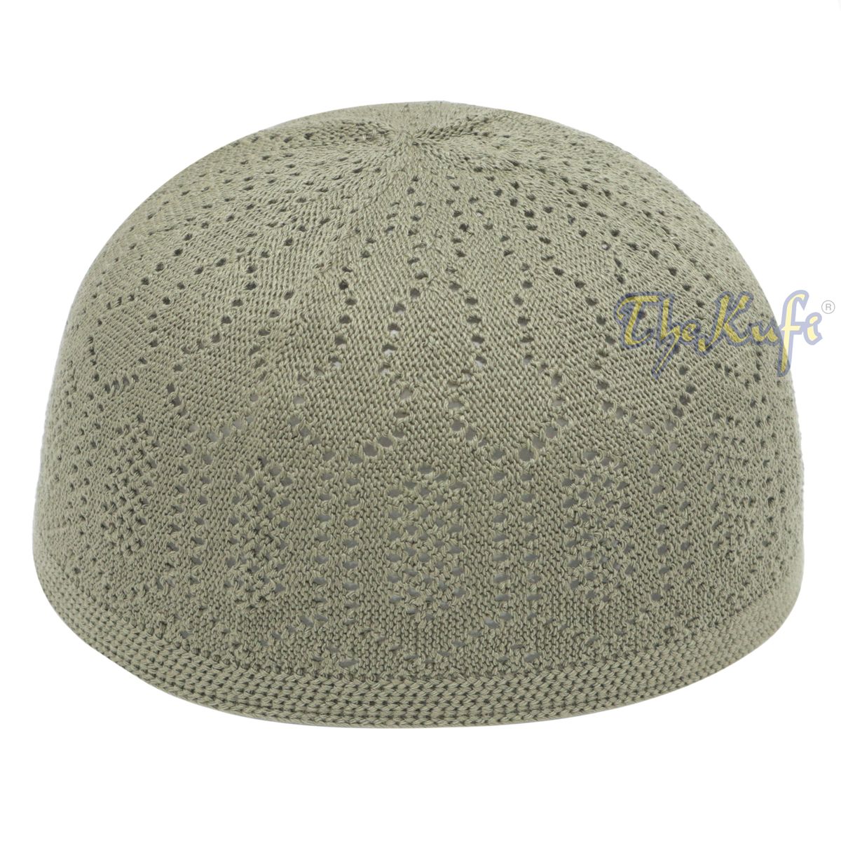 Olive Cotton Machine Knit Open-Work Turkish Kufi