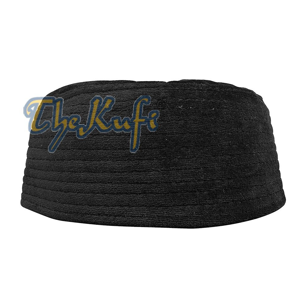 Black Semi-Rigid Velveteen Bani Hasyim Kufi Hat Prayer Cap