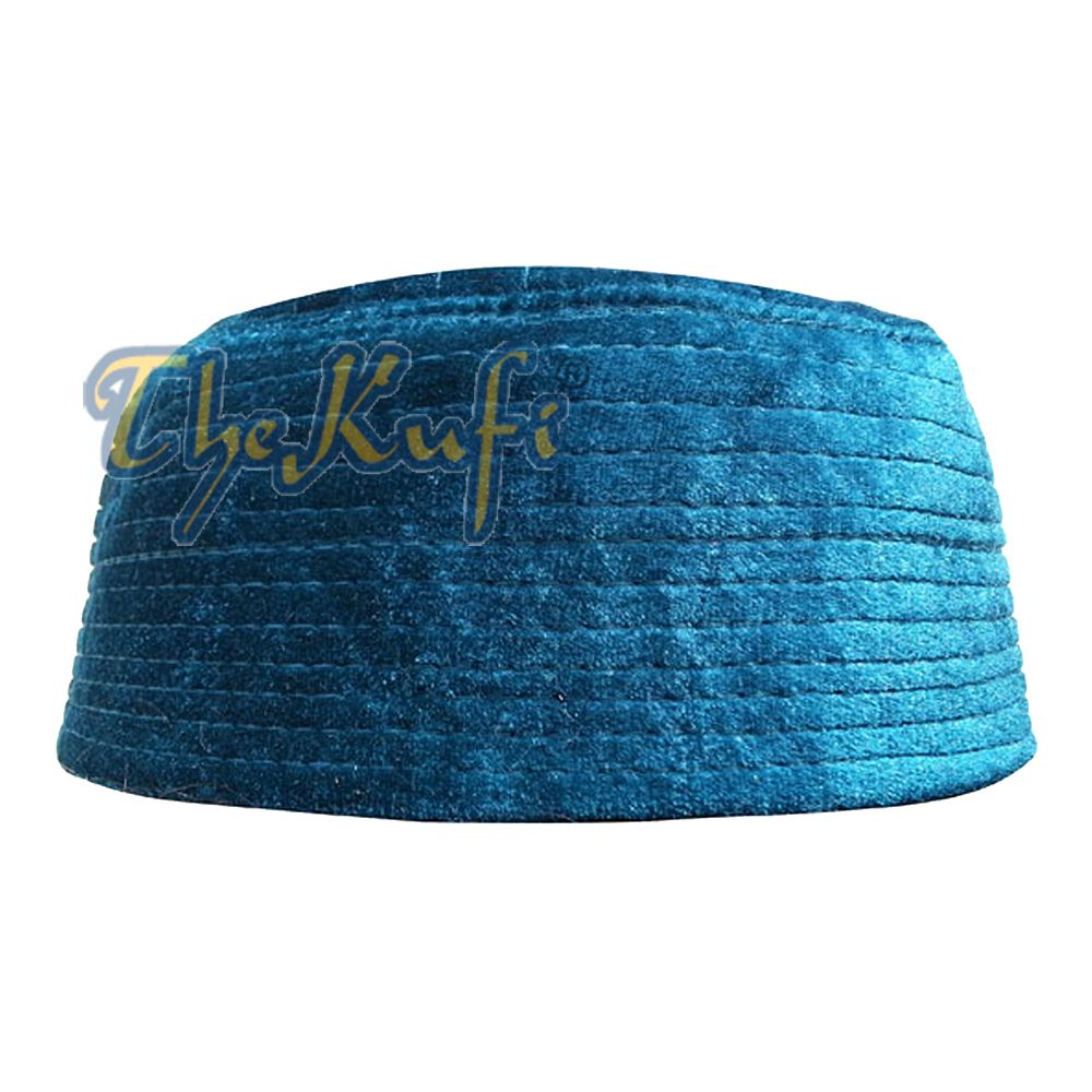 Turquoise Semi-Rigid Blue Velveteen Bani Hasyim Kufi Hats