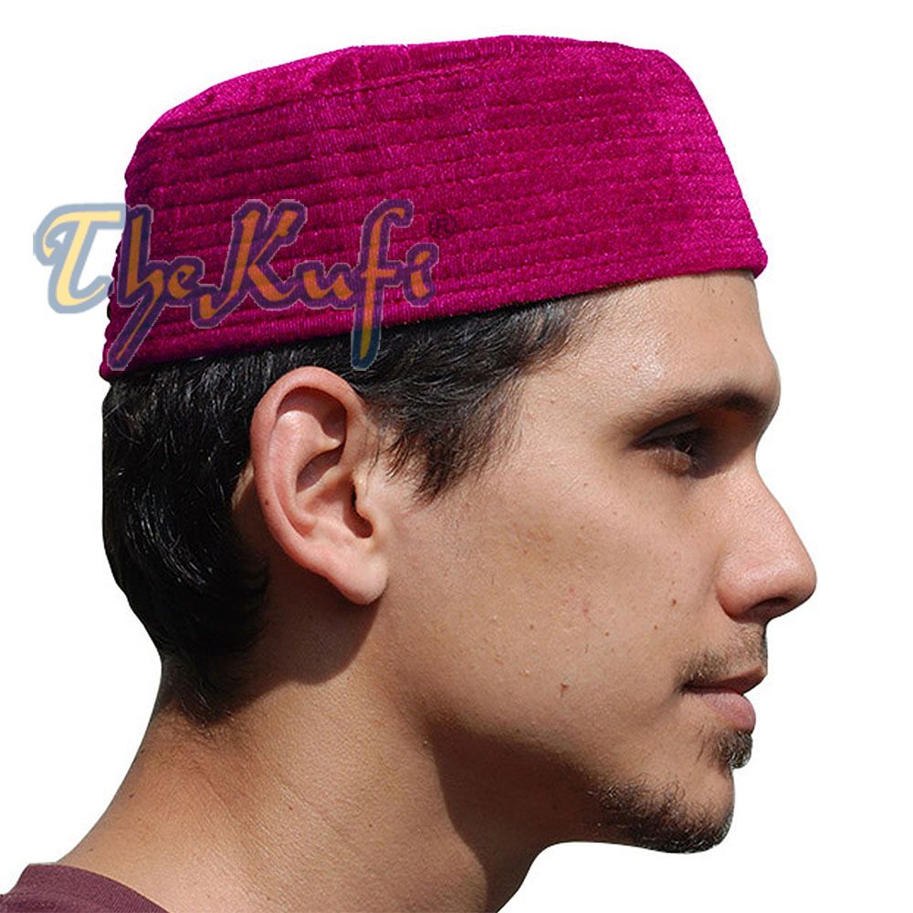 Maroon Semi-Rigid Velveteen Bani Hasyim Kufi hat