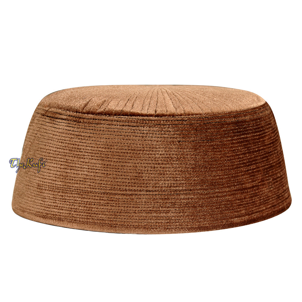 Topi Kufi Islami Gaya Chechen Turki Beludru Kaku Warna Coklat Premium