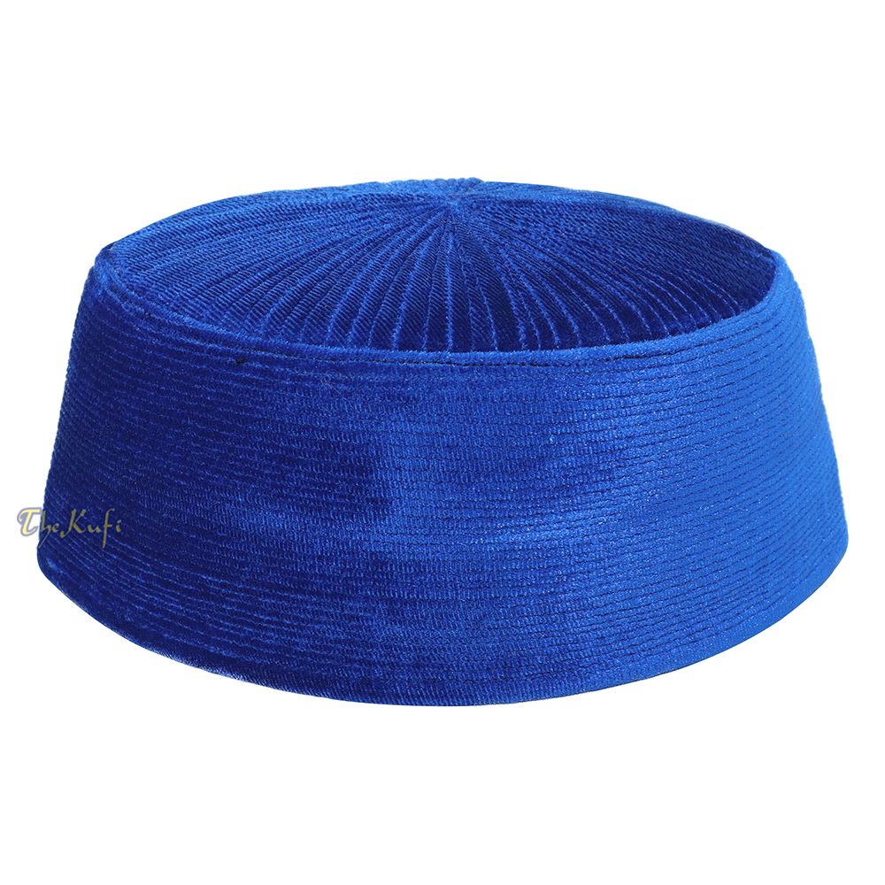 Blue Premium Velvet Turkish Chechen Style Rigid Kufi Hat