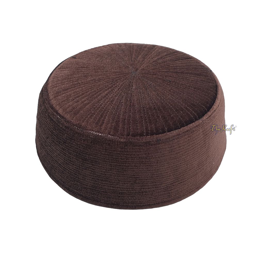 Premium Dark Brown Handmade Rigid Velvet Turkish Chechen Style Kufi Hat