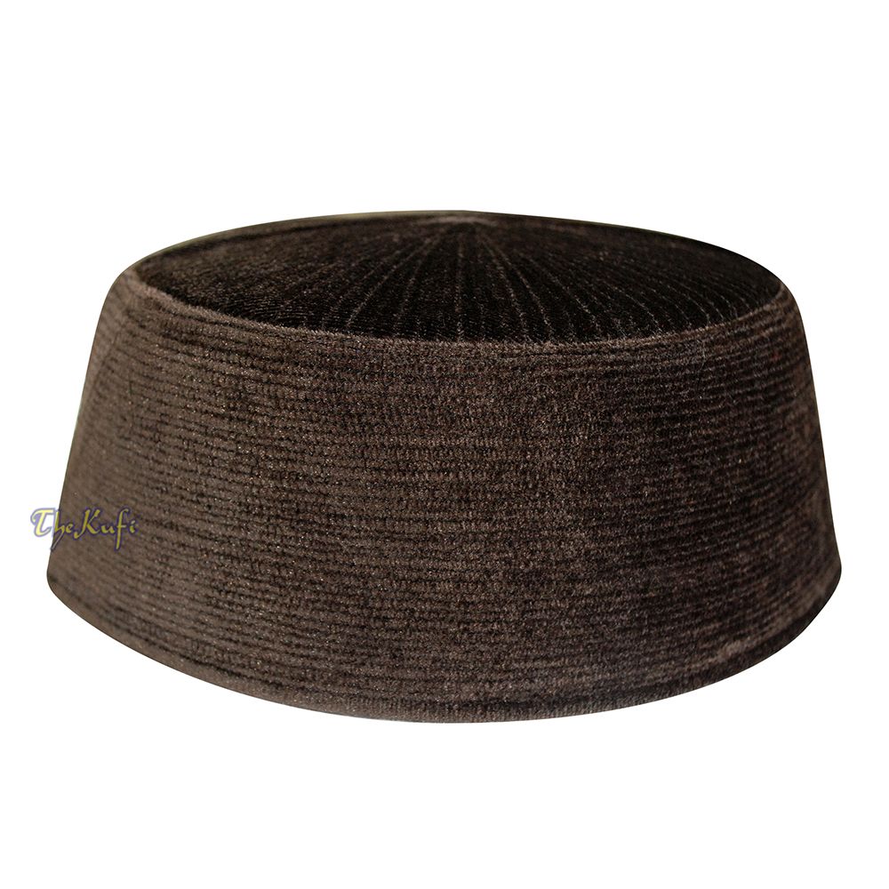 Premium Velvet Kufi Hat – Extra Dark Brown Rigid Turkish Chechen Style Cap