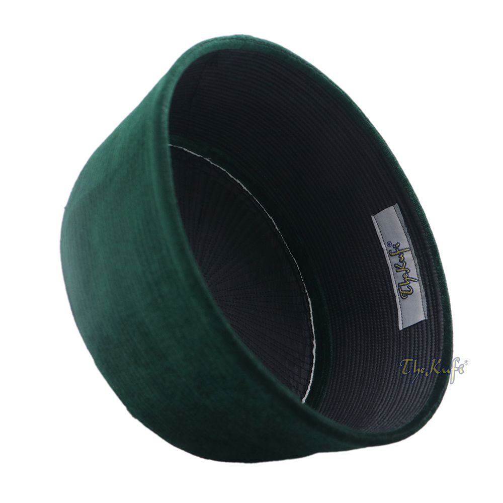 Premium Dark Green Rigid Velvet Turkish Chechen Style Kufi Hat