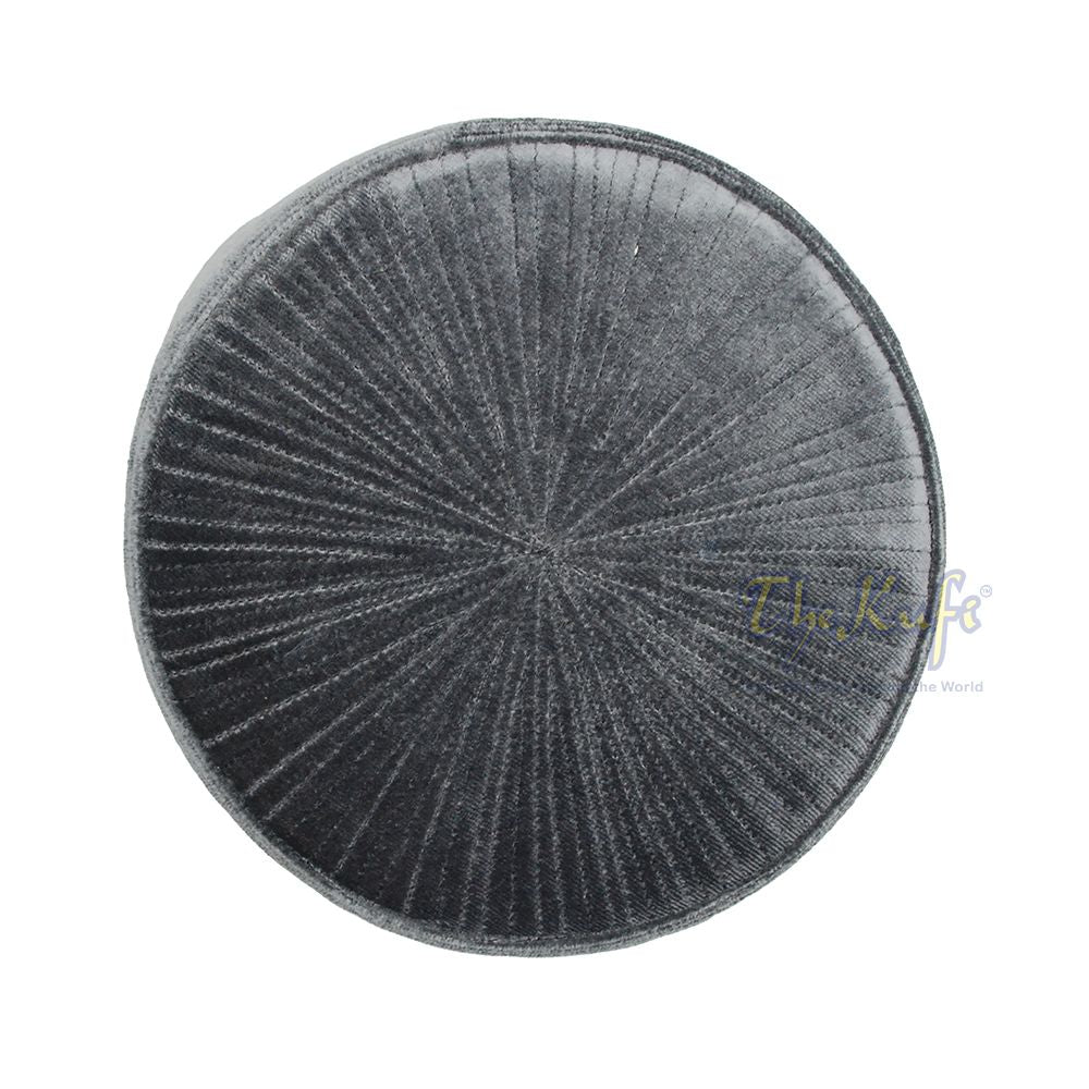 Dark Gray Premium Velvet Rigid Turkish Chechen Style Kufi Hat for Muslims