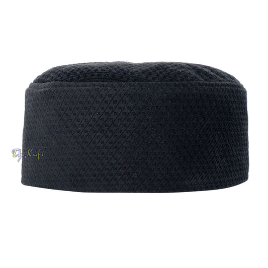 Black Smooth Velvet Semi-rigid Kufi Hat Turkish Takke Prayer Cap