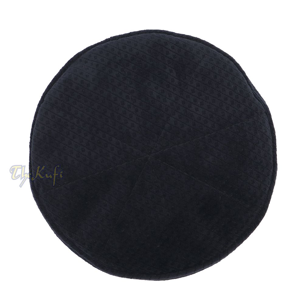 Dark Navy Blue Smooth Velvet Semi-Rigid Kufi Hat Turkish Takke Prayer Cap