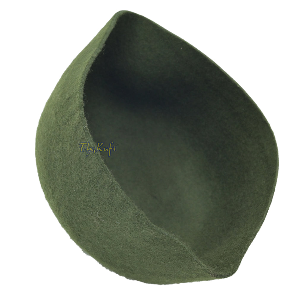 Topi Fez Wol Felt Hijau Tentara Gelap dengan Tip