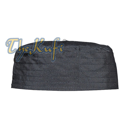Black Flat Turkish Simple Stitch Design Cloth Kufi Namaz Cap