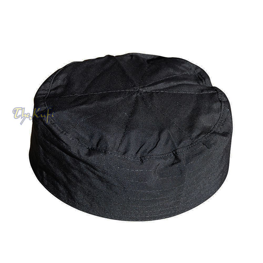 Black Flat Turkish Simple Stitch Design Cloth Kufi Namaz Cap