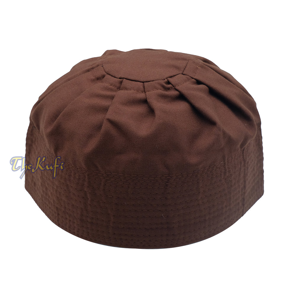 Topi Kufi Katun Ijazi Berlipit Warna Coklat Tua