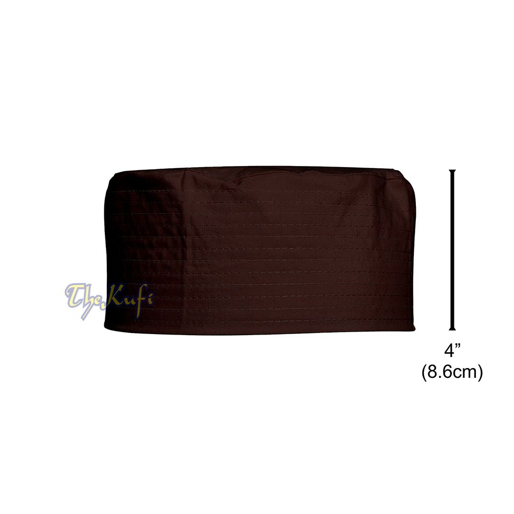 Dark Brown Turkish Flat Simple Stitch Design Cloth Kufi Namaz Cap