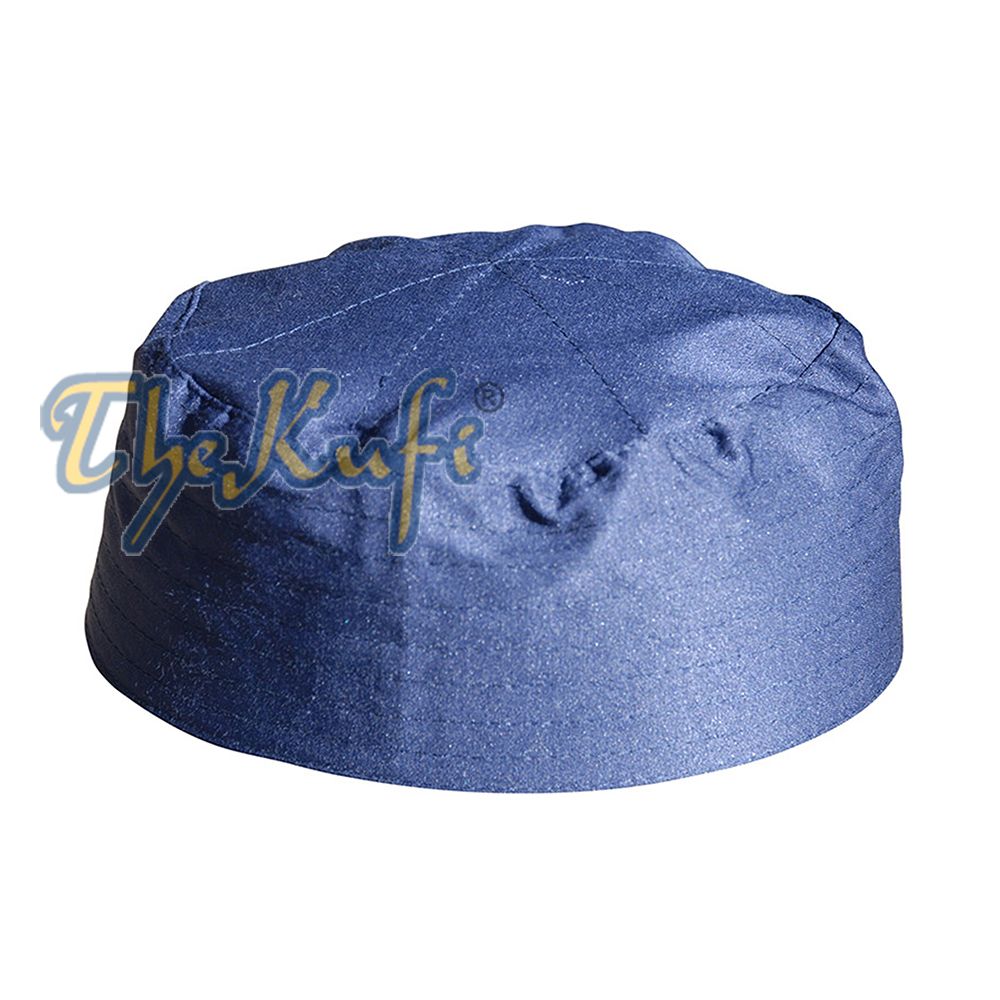 Dark Blue Turkish Plain Flat Top Fabric Kufis