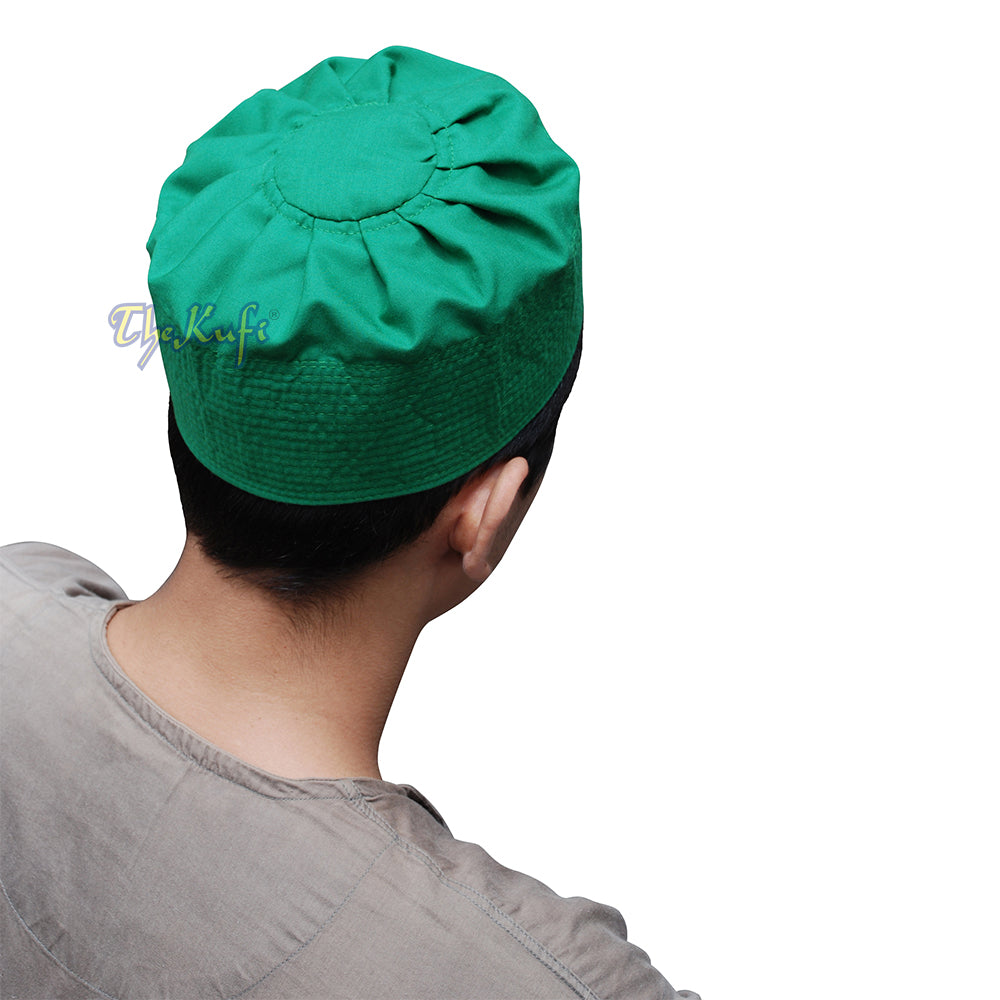Topi Muslim Ijazi Kufi Hijau - Kain Katun Campuran dengan Bagian Atas Lipit
