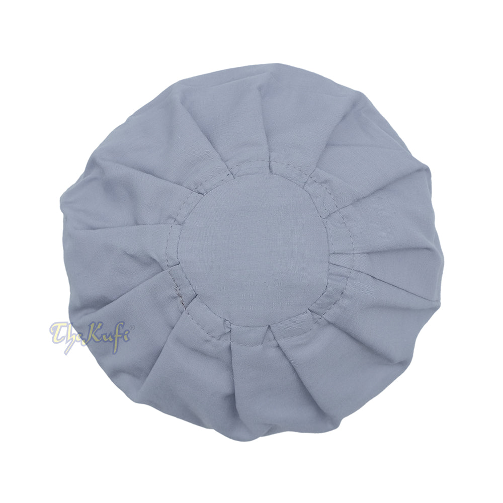 Gray Fabric Kufi Cap - Ijazi Pleated-Top Cotton-Mix Muslim Prayer Hat