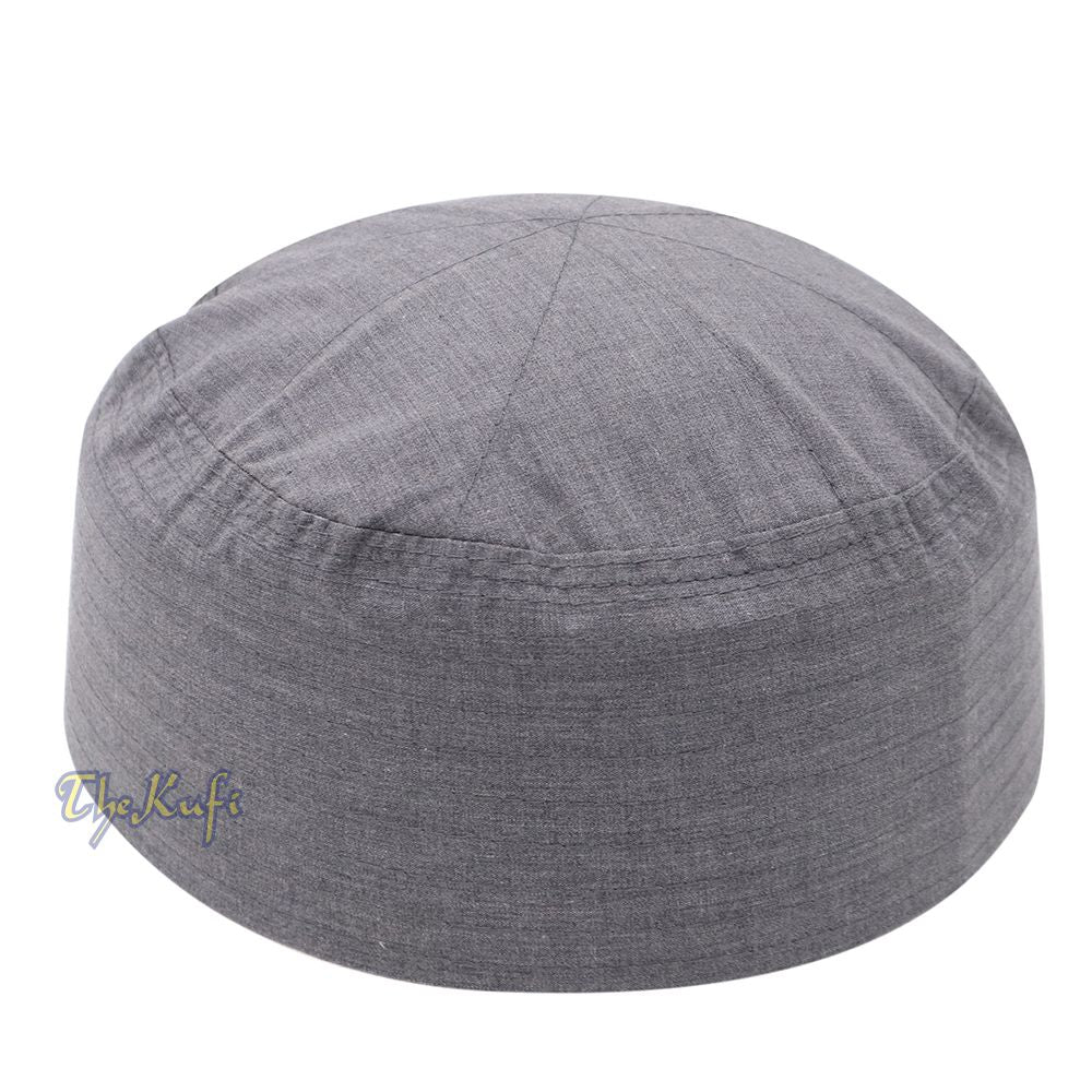 Faded Gray Plain Flat-top Simple Thin Fabric Kufi Caps