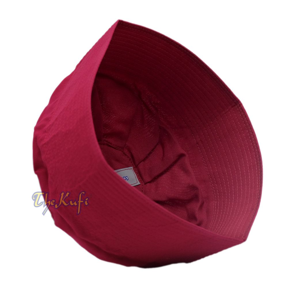 Maroon Fabric Ijazi Pleated-Top Cotton Blend Kufi Prayer Cap