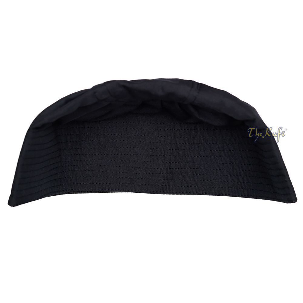 Premium Black Fabric Ijazi Pleated-Top Cotton Kufi Hat