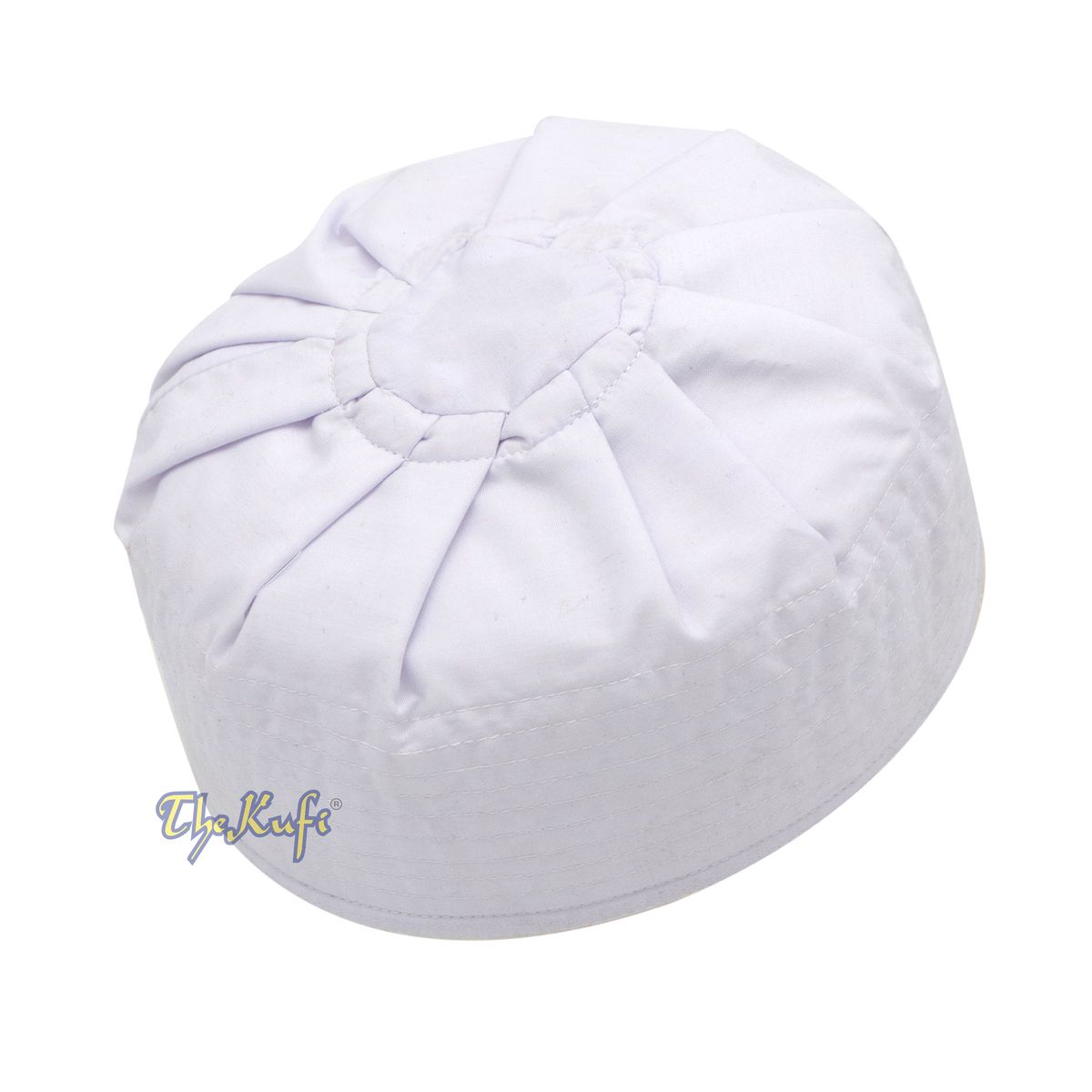 Premium White Fabric Pleated-Top Cotton Kufi Hat