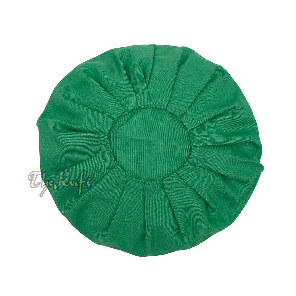 Muslim Prayer Green Kufi Hat Pleated-top Fabric Handmade Taqiyah Islamic