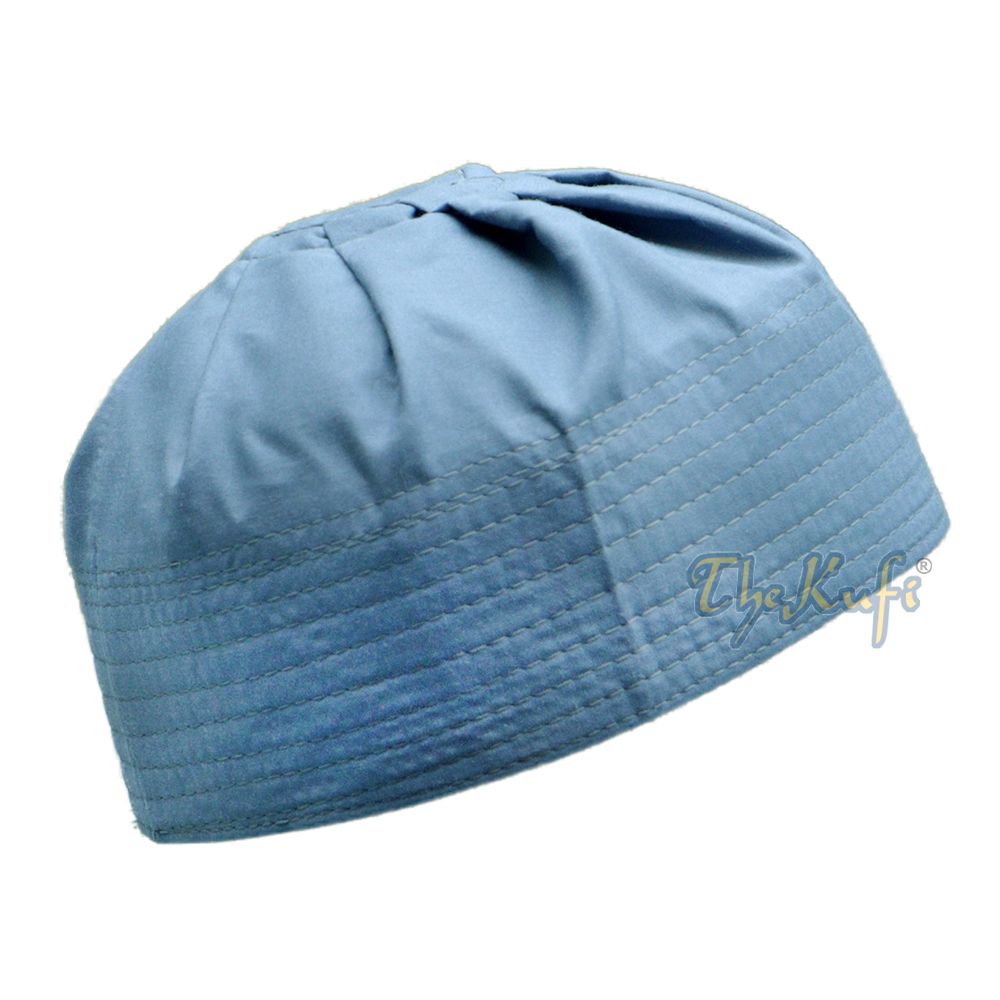 Pigeon Blue Ijazi Pleated-Top Solid Color Fabric Kufi Prayer Skull Cap Kufi Hat Tabligh Topi